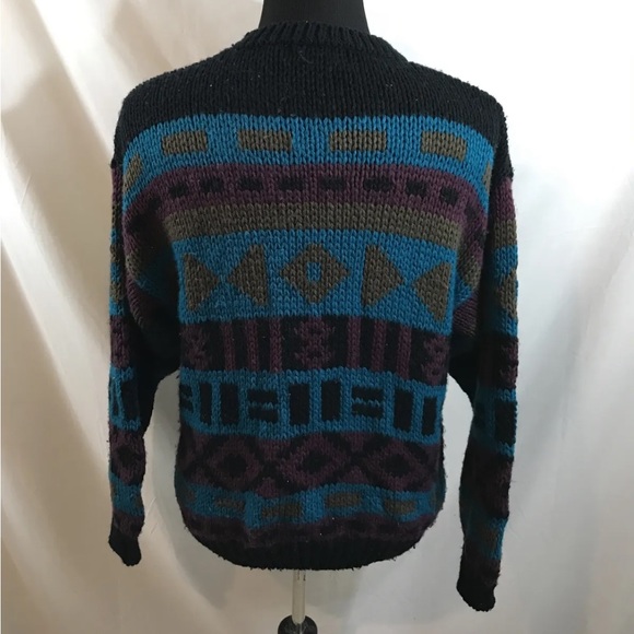 Vtg Kenneth Roberts Chunky Black Sweater With Multicolor Design - Men’s Large - Picture 2 of 3